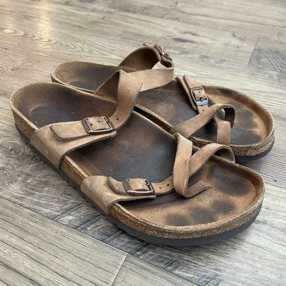 BIRKENSTOCK Mayari Sandals Brown Leather Slip On Slide Buckle Strap Sandals